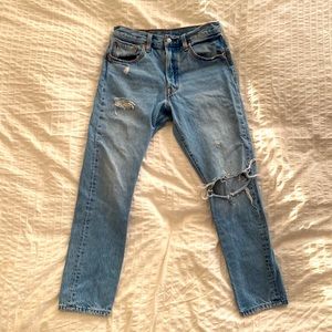 Levi’s 501. High waisted, distressed. 28W
